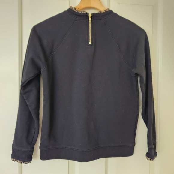 J. Crew Black Sweatshirt Leopard Print Trim Long Sleeve Gold Zipper Medium - Picture 4 of 13